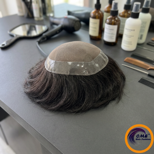 Peluca de Cabello Humano Indio Largo para Hombre OME, Base Mono No Remy, Transparente, Mezcla Negra, Monofilamento, con Cabello de Bebé y Flequillo, Sin Pegamento - Product Image 1