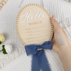Personnalisé en bois Hello World nouveau-né signe <span class=keywords><strong>de</strong></span> bienvenue Plaques <span class=keywords><strong>de</strong></span> nom <span class=keywords><strong>de</strong></span> <span class=keywords><strong>naissance</strong></span> pour accessoires Photo douche hôpital pépinière - Product Image 4