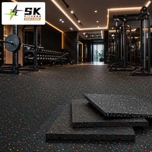 <span class=keywords><strong>Tapis</strong></span> de sol en <span class=keywords><strong>caoutchouc</strong></span> pour salle de sport SK Factory, 15-50 mm, motif noir moucheté, dalles antidérapantes pour salle de sport commerciale, hôtel, centre de remise en forme - Product Image 1