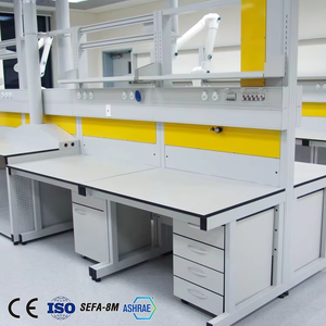 เฟอร์นิเจอร์ห้องปฏิบัติการพร้อมตู้ติดผนัง โต๊ะปฏิบัติการติดผนังพร้อมตู้แขวนและชั้นวางสารเคมี - Product Image 3