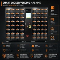 Distributeur automatique intelligent de casiers sécurisés, capacité 32 emplacements, en acier inoxydable, avec surveillance à distance et options de paiement multiples, idéal pour les halls et les gymnases
