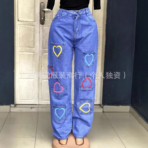Jeans de Mujer de Cintura Alta, Lavado Desgastado, Estilo Vintage, Casual, Pierna Ancha, Bolsillos, Botones, Oferta, Azul Denim, Verano - Product Image 3