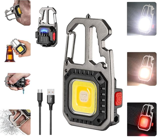 Mini COB Keychain Light Portable Mini Pocket Flashlight Rechargeable 500 Lumens Rechargeable Keychain Light