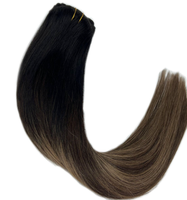Extensions de cheveux à clipser en cheveux humains, extensions à clipser lisses couleur brun foncé ombré, extensions de cheveux à clipser sans couture pour femmes