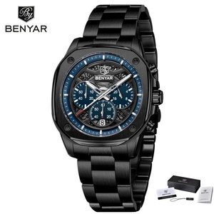 Reloj de Pulsera Benyar BY-5222 para Hombre, de Lujo, con Esfera Analógica de Cuarzo, Correa de Cuero y Acero Inoxidable, Resistente al Agua, con Caja - Product Image 2