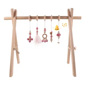 Wholesale Five-piece Set Colorful Felt Ball Wool Beads Children's Wooden Baby Play Gym Frame
