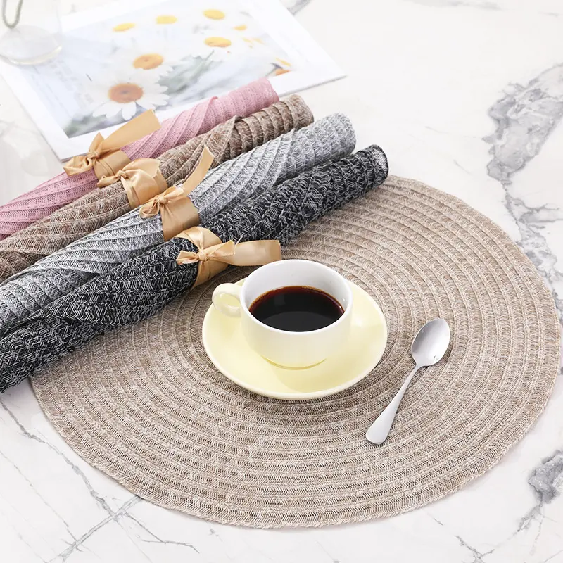 Tovaglietta rotonda in tessuto in stile giapponese, tappetino isolante antiscivolo, tappetino da tavolo in pvc,