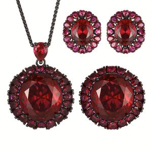 Wholesale Eco-friendly Copper Fashion Jewelry <b>Sets</b> Women 18*20mm Red Zirconia Premium Necklace <b>Earrings</b> Ring <b>Set</b> - Product Image 1