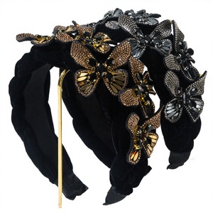 ที่คาดผมผ้าขอบกว้างประดับเพชรลายผีเสื้อ สไตล์หรูหราแบบเกาหลี สวยงามทันสมัยสไตล์ยุโรป-อเมริกา - Product Image 2