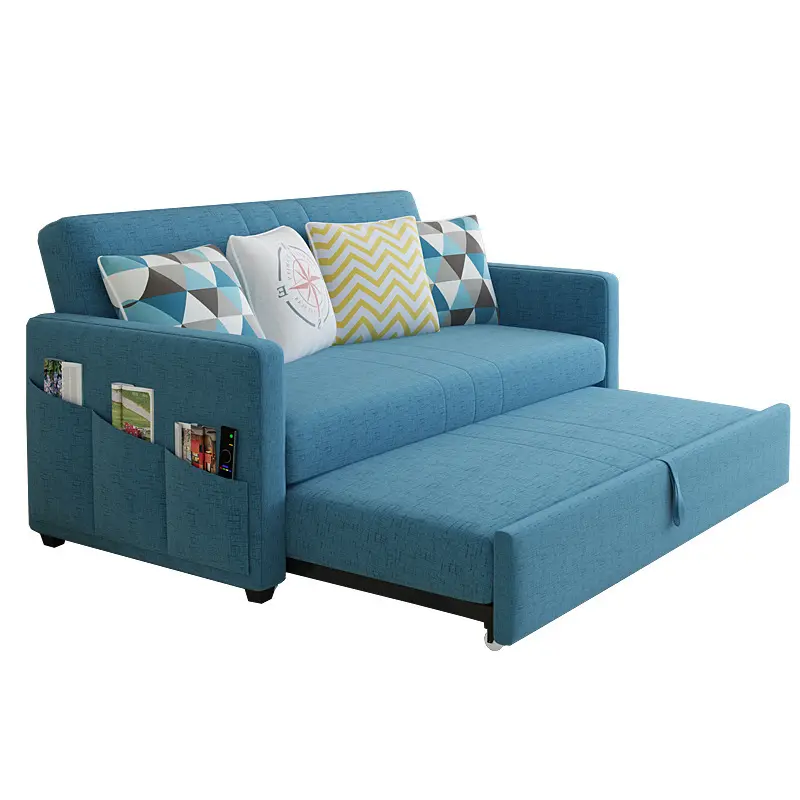 GUCI modern design 3 seat sofa cum bed linen fabric folding multifunctional storage living room office