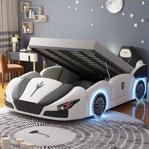 <span class=keywords><strong>Lit</strong></span> Moderne en Cuir Souple et Confortable, <span class=keywords><strong>Lit</strong></span> de Voiture Convertible, <span class=keywords><strong>Lit</strong></span> de Rangement en Bois avec Barrière de Sécurité, Cadre de Voiture de Sport à Thème Dessin Animé - Product Image 3