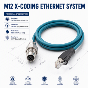 <span class=keywords><strong>Cable</strong></span> Ethernet Industrial M12 con Codificación X de 8 Pines a RJ45 Cat6A, Cableado con Doble Blindaje SSTP de 10 Gbps para Cámara GigE Vision - Product Image 4