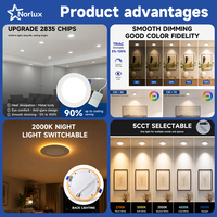 Plafonnier encastré LED 5CCT avec lumière nocturne 3000K IP44 SMD2835, design moderne pour intérieur, 6 pouces, ultra-plat