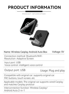 Adaptateur CarPlay sans fil USB 2-en-1 en métal et verre, dernière version, pour Android Auto et Mini CarPlay - Product Image 2