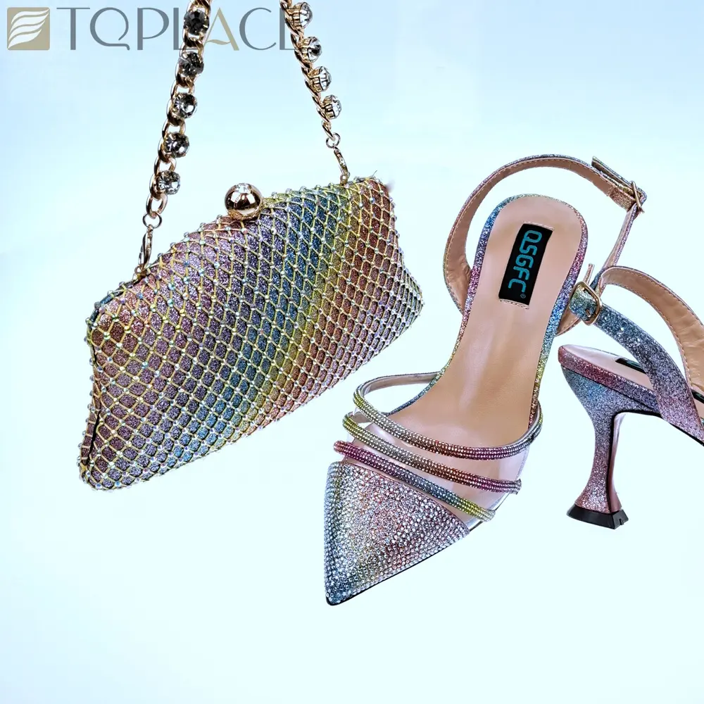 Latest Popular Italian Shoes And Bag Set Ladies Rainbow Color Shoes And Bags High Heels Purse And Shoes