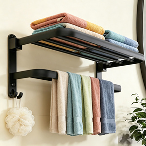 No-Drill <strong>Black</strong> Foldable Bathroom Towel <strong>Rack</strong> Wall Mounted Storage Shelf for Toilet <strong>Bath</strong> Towel <strong>Rack</strong> - Product Image 1