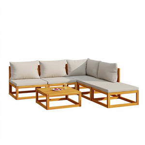 Ensemble de salon de jardin en bois d'acacia massif, 6 pièces, meubles d'extérieur résistants aux intempéries, design contemporain - Product Image 1