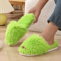 Nouvelles Pantoufles d'Intérieur d'Été Mode Femme à Bout Ouvert 2024, en Peluche Chaude et Moelleuse, Antidérapantes pour Automne Hiver