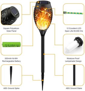 Ngoài trời LED năng lượng mặt trời vườn ánh sáng 12LED nhảy múa nhấp nháy năng lượng mặt trời năng lượng ngọn đuốc ánh sáng cảnh quan năng lượng mặt trời ngọn lửa ánh sáng - Product Image 3
