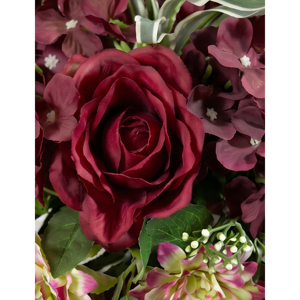 <b>Artificial</b> Burgundy Rose <b>Bouquet</b> Decorative Floral Arrangement with Mixed Flowers and Green Foliage Home Decor Wreaths and Swags - Product Image 3