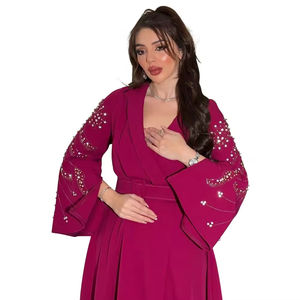 Robe Abaya vintage saoudienne arabe musulmane pour femmes Robe marocaine ceinturée à grandes manches tailles S-2XL antistatique respirante - Product Image 6