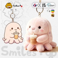Porte-clés en peluche personnalisé Octopus Bubble Tea, pendentif mascotte en peluche personnalisé, matériau sûr et non toxique, CE UKCA, peluche douce en coton PP