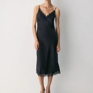 Ladies' Elegant Black Satin <b>Lace</b> Dress Factory Customized High Quality Casual Wear - Product Image 4