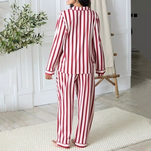 Beefey Nuovi Arrivi Vendita Calda Elegante Set Pigiama da <span class=keywords><strong>Donna</strong></span> con Maniche Lunghe e Pantaloni Scollo a V Vita Elastica Traspirante con Fiocco Frontale Confortevole - Product Image 2