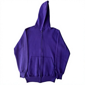 Sudadera con Capucha y Cierre de Cremallera para Hombre, Color Morado Sólido, Corte Regular, Informal, Manga Larga, para Otoño - Product Image 1