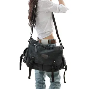 กระเป๋าแมสเซ็นเจอร์ผ้าใบวินเทจสำหรับ2024กระเป๋าสะพายไหล่ใส่แล็ปท็อปรุ่นใหม่สำหรับผู้หญิงและผู้ชาย