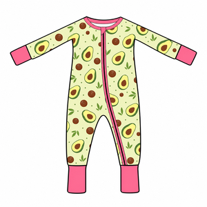 Pakaian Tidur Bayi Viscose Bambu Motif Alpukat dengan Ritsleting Dua Arah, Romper Bayi Baru Lahir Grosir Kustom - Product Image 1