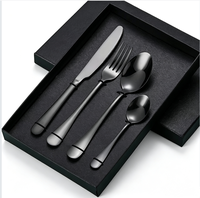 Ensemble de couverts 4 pièces moderne en acier inoxydable 410 noir PVD, finition mate, coffret cadeau mariage, résistant aux rayures, pour hôtel