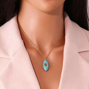 Collana con Ciondolo in Pietra Naturale Ovale e Zirconi, Gioielli Trendy in Acciaio Inossidabile <span class=keywords><strong>2026</strong></span>, Bigiotteria di Alta Moda per Donne TGXL11472 - Product Image 4