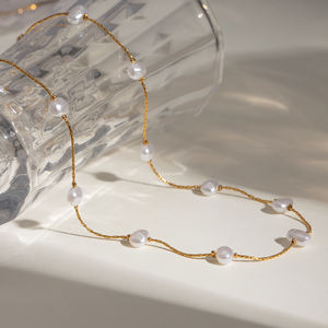 Bracelet en perles artificielles non ternissantes, design moderne réglable, chaîne en acier inoxydable plaqué or 18 carats, collier - Product Image 4