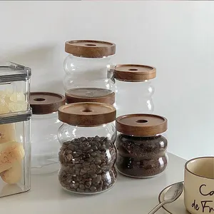 Groothandel Clear Glas Keuken Opslag Jar Hoge Borosilicaatglas Opslag Pot Met Deksel Voor Suiker, Kruiden, Koffie, pasta