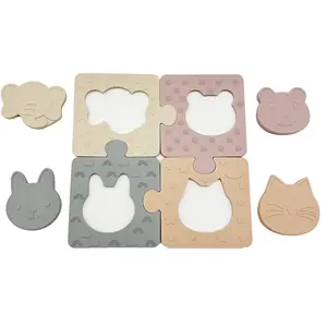 Custom Logo Silicone Jigsaw Puzzle Toy Teethers Toy For Kids