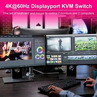 Commutateur KVM DisplayPort SYONG pour 2 moniteurs et 2 ordinateurs - 2 entrées 2 sorties, puce DP 4K60Hz, commutateur KVM DP double moniteur avec prise audio