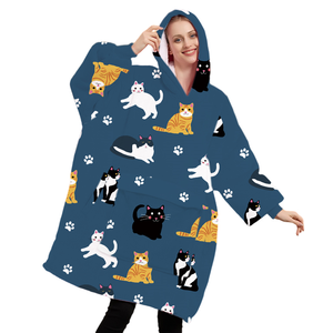 Mùa Đông Áo Chăn Biểu Tượng Tùy Chỉnh Mèo Động Vật <span class=keywords><strong>In</strong></span> Hai Lớp Lông Cừu Phụ Nữ Quá Khổ Túi Mặc Áo Chăn - Product Image 5