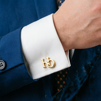 Boutons de manchette personnalisés en métal plaqué or brillant à faible MOQ, avec monogramme et initiale, pour hommes