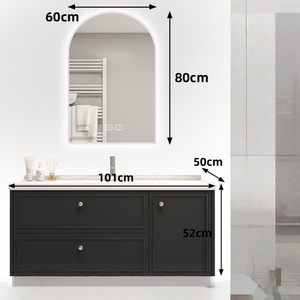 Customizable French <b>oak</b> ceramic integrated basin intelligent mirror wall mounted bathroom cabinet - Product Image 5