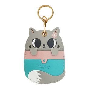 Llavero de estilo lindo con diseño de gato en relieve de cuero PU, creativo y adorable, para tarjetas de estudiante, tarjetas de autobús y etiquetas de equipaje de viaje aéreo - Product Image 4