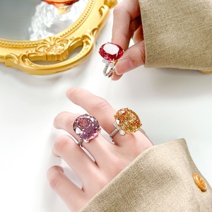 High Quality Vintage Jewelry Eco-friendly Copper Round Cut 18*20mm Red Corundum Zircon Vintage Large <b>Rings</b> Women for Gift - Product Image 5