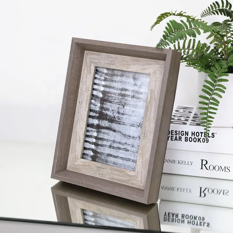 De madera Natural de plástico profundo de la boda foto regalo de madera caja de sombra de Color con tela decoración foto marcos