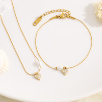 Parure de bijoux délicate en acier inoxydable avec cœur, zircon et perles, collier ras-du-cou, accessoires pour femme