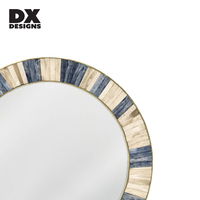 Miroir décoratif rond DX Designs, bleu marine, cadre rayé crème, bordure dorée, miroir mural luxueux pour entrée, décoration intérieure