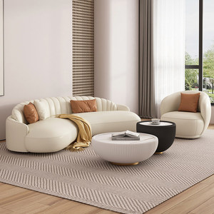 Sofá Curvo de Cuero de Alta Tecnología Sin Lavado con Marco de Madera Color Crema Comercial para Sala de Estar de Apartamentos Pequeños y Área de Recepción - Product Image 2