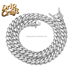Chaîne cubaine fine en acier inoxydable 14K argent 10/12/14/16/18/20/22mm avec fermoir tête de <span class=keywords><strong>dragon</strong></span>, collier, bijoux en gros - Product Image 2