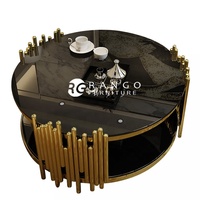 Meubles de salon de luxe sur mesure, ensemble de table basse en acier inoxydable, ensemble de table basse avec plateau en marbre
