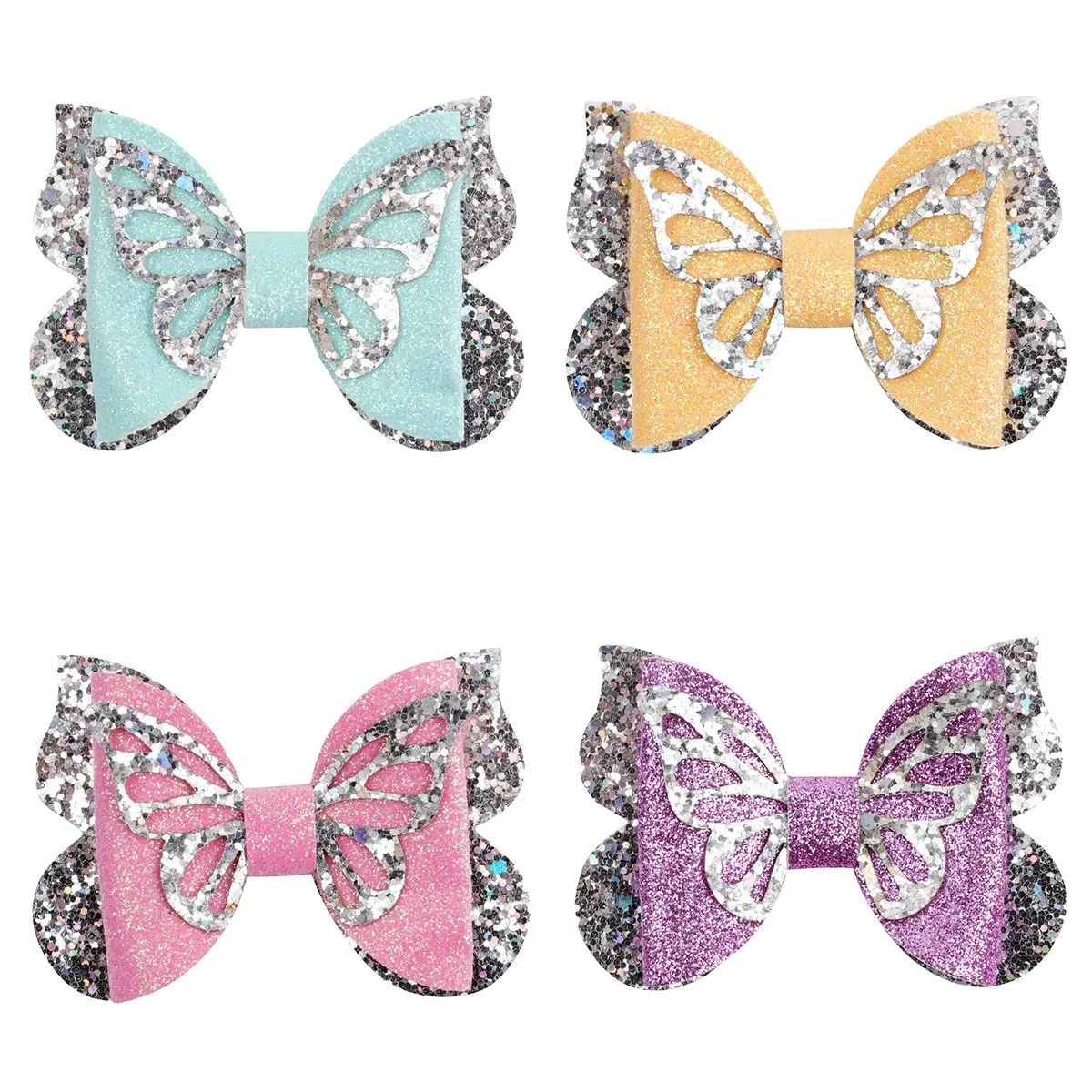 2022 neues Design 3 Zoll Haarnadeln Schmetterlings form Bogen Glitter Pailletten Haars pangen für Mädchen Haarschmuck