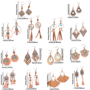 Boucles d'oreilles pendantes géométriques bohèmes en alliage de cuivre plaqué bronze antique pour femme, ensemble de boucles d'oreilles de fête tendance - Product Image 5